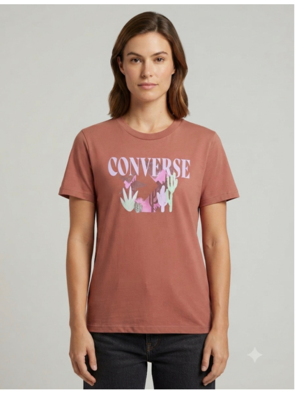 Converse Graphic Short Sleeve Tee, Size L, Brown and Pink